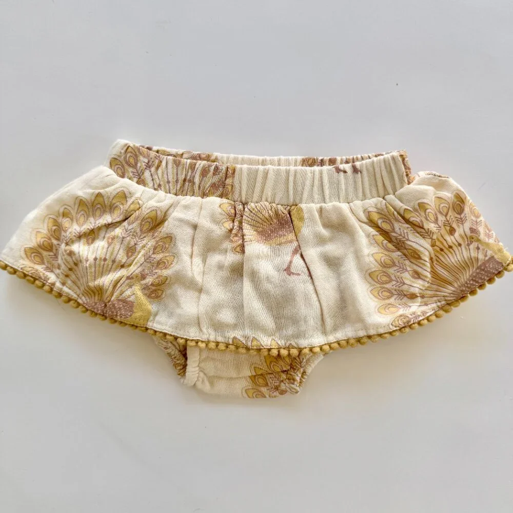 Kate Quinn Ruffle Bloomer Bundle | Rust Rib + Peacock Print | 6-12M - Picture 5 of 7
